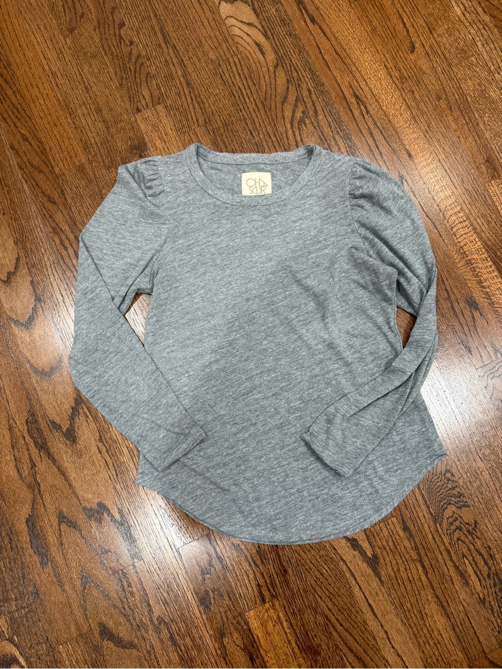 Chaser Women’s Gray Long Sleeve Tee with Subtle Puff Shoulder